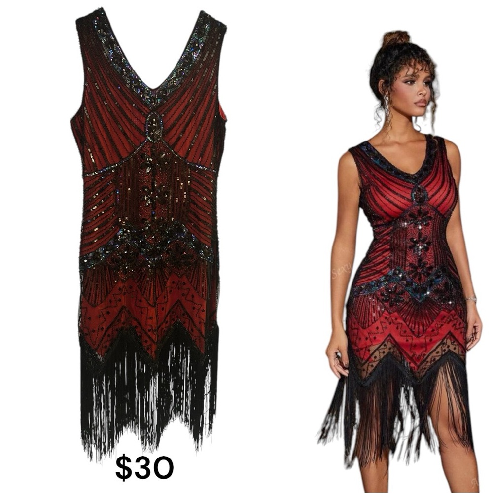 Elegant Red Fringe Dress